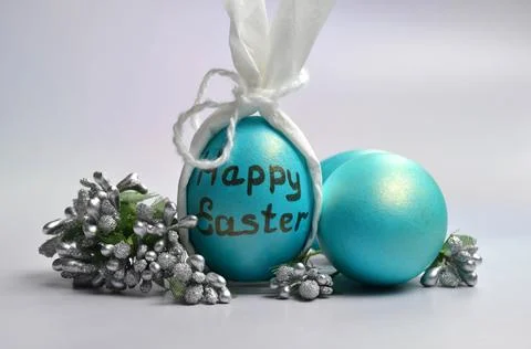 Easter frame of eggs painted blue. Copy the place for the text. Stock Photos
