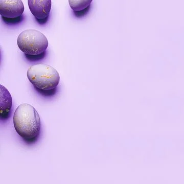 Easter frame of eggs painted in purple color. Stock Photos