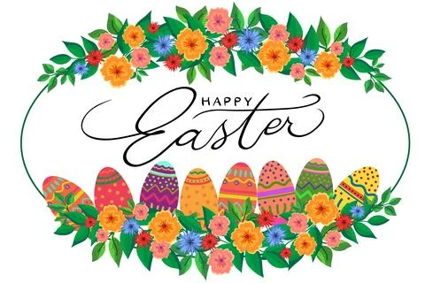 Easter frame with flowers happy easter Stock Illustration