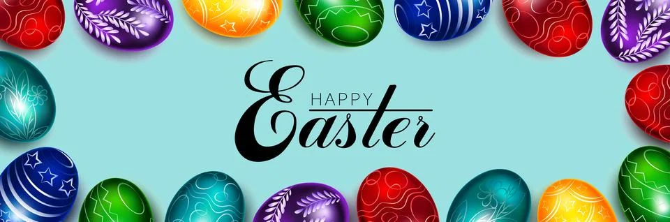 Easter frame made of bright eggs on a light blue background Stock-Illustration