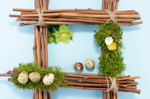 Easter frame with quail eggs Stock Photos