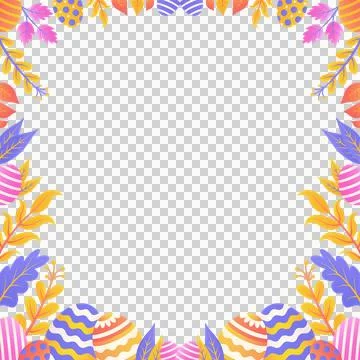 Easter frame is showing decorated eggs, leaves in flat style on transparent 库存插图