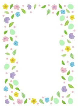 Easter frame for text with eggs, leaves multicolors flowers. Stock Illustration