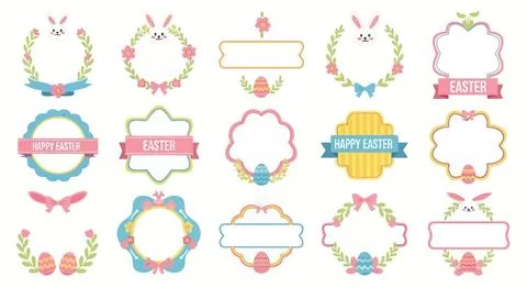 Easter Frames and Borders Collection: Cute Bunny, Eggs, Flowers, and Ribbons 스톡 일러스트