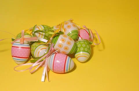 Easter, on the front colorful  painted Easter eggs Stock Photos