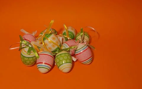 Easter, on the front colorful  painted easter eggs Stock Photos