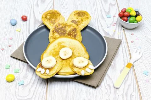 Easter funny creative healthy breakfast lunch food idea for kids, children... Stock Photos