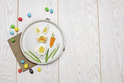 Easter Funny Creative Healthy breakfast lunch food idea for kids children.B.. Stock Photos