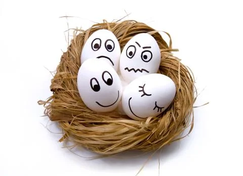 Easter funny eggs in nest Stock Photos
