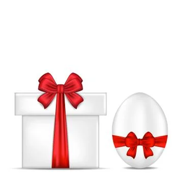 Easter gift box with red bow and egg 스톡 일러스트
