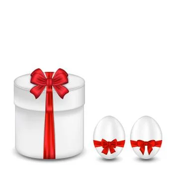 Easter gift box with red bow and eggs 스톡 일러스트