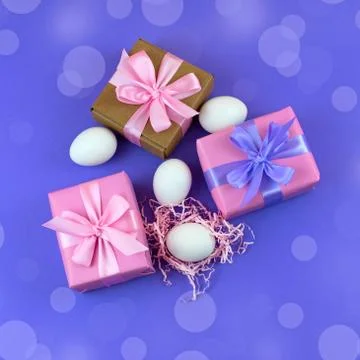 Easter gift Box set and white eggs. Stock Photos