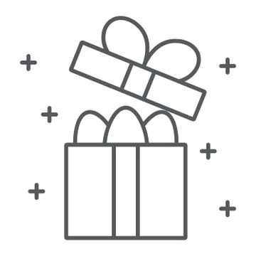 Easter gift box thin line icon, present and easter, eggs in package sign, vector Stock Illustration