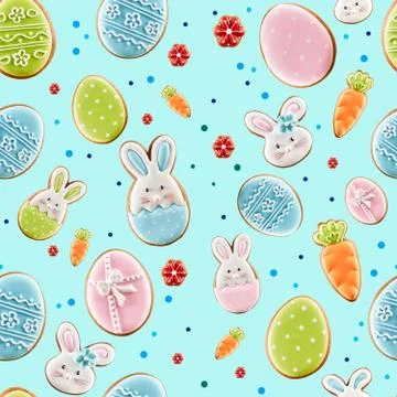 Easter ginger cookies on blue background. Stock Illustration