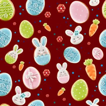 Easter ginger cookies on dark red. Stock Illustration