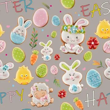 Easter ginger cookies on gray background. Stock Illustration