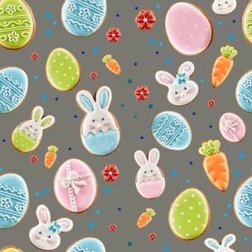 Easter ginger cookies on gray background. Stock Illustration