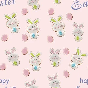 Easter ginger cookies isolated on light pink. Stock Illustration