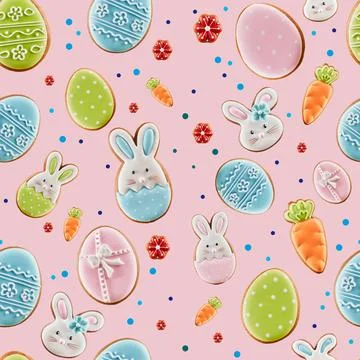 Easter ginger cookies on pink background. Stock Illustration