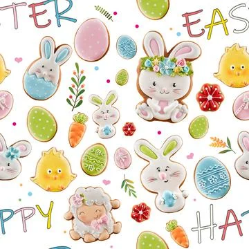 Easter ginger cookies on white background. Stock Illustration