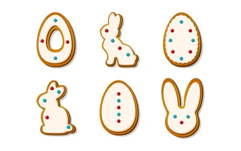 Easter gingerbread cookies in the shape of eggs long ears and rabbits in cartoon Stock Illustration