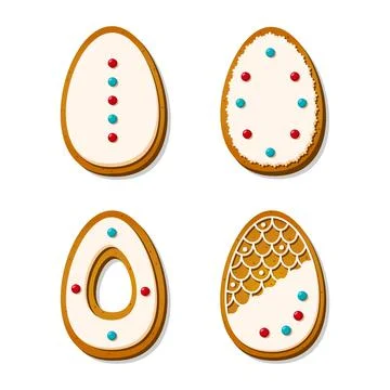 Easter gingerbread cookies in the shape of eggs in cartoon style. Sweet biscuits Stock Illustration