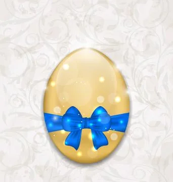 Easter glossy egg wrapping blue bow Stock Illustration