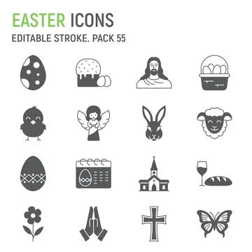 Easter glyph icon set Stock Illustration