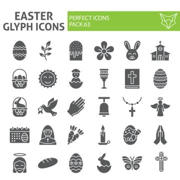 Easter glyph icon set, spring holiday symbols collection, vector sketches, logo Stock Illustration