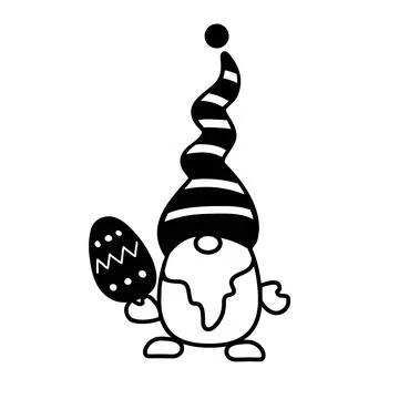 Easter Gnome with easter egg sketch. Black and white vector illustration for Stock Illustration