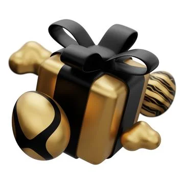 Easter gold egg gift box levitation 3d illustration Stock Illustration