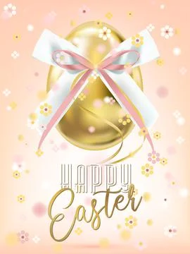 Easter golden egg with silk bow in floral confetti Stock Illustration