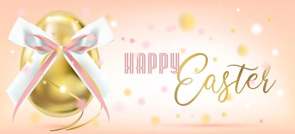 Easter golden egg with silk bow in confetti Stock Illustration