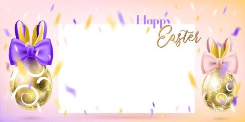 Easter Golden Eggs with Bunny Bow Stock Illustration