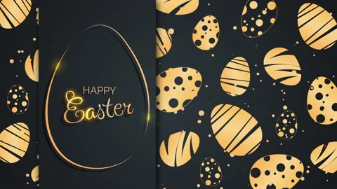 Easter golden eggs with patterns on a black background. Happy Easter Stock Footage 235452214