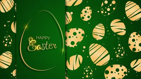Easter golden eggs with patterns on green background. Happy Easter inscription. Stock Footage 235984879