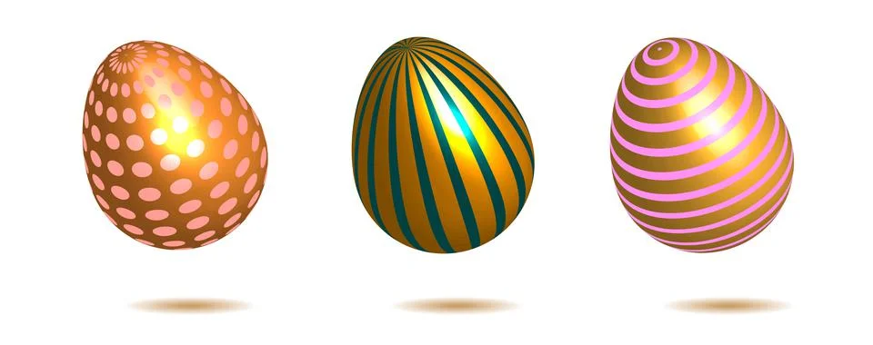 Easter golden eggs set. Colored decorations. Happy easter. Vector graphics Stock Illustration