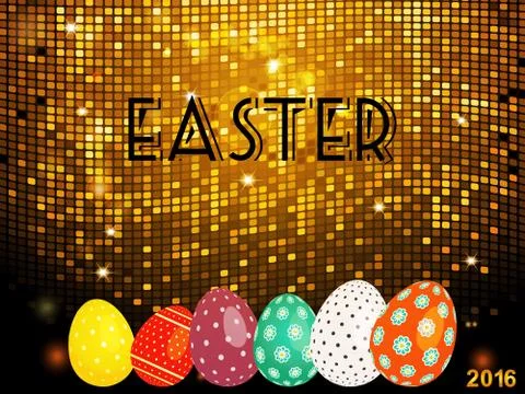 Easter golden tiles background with eggs Stock Illustration