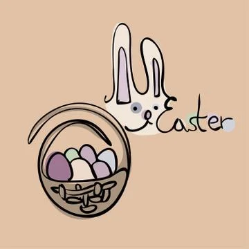 Easter greating card with rabbit and eggs. Stock Illustration