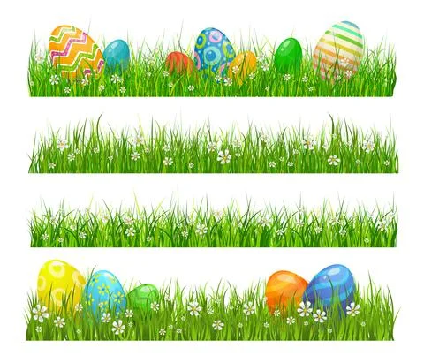 Easter green grass with eggs, flowers Illustrazione stock
