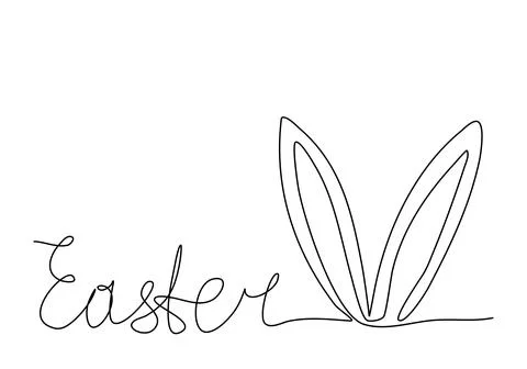 Easter greeting and rabbit ears, one line drawing vector illustration. Illustrazione stock