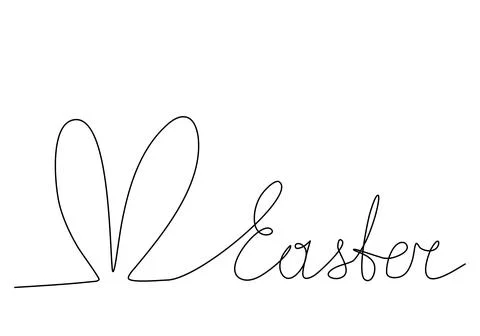 Easter greeting and rabbit ears, one line drawing vector illustration. Stock Illustration