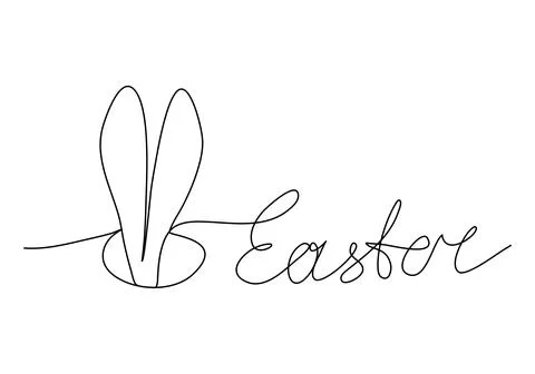Easter greeting and rabbit ears, one line drawing vector illustration. Stock Illustration