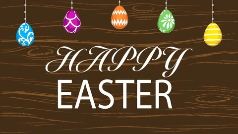 Easter greeting animation, Hanging eggs, motion Graphics - Woody texture Stock Footage 103827238