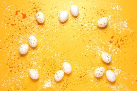 Easter greeting background with eggs paint splashes Stock Photos