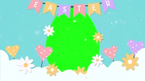 Easter greeting background with a green egg shape for copy space, decorated Stock Footage 337463608