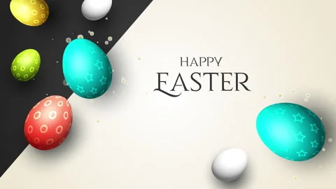 Easter greeting background with realistic yellow, blue, white easter eggs Stock Footage 241348691