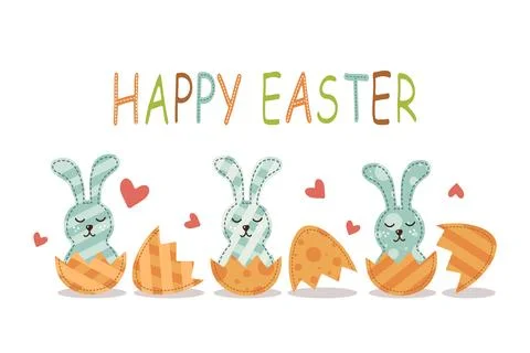 Easter greeting banner easter bunnies in painted eggs Stock Illustration