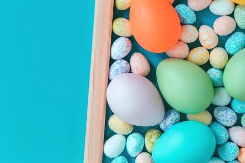 Easter greeting card with assorted eggs Foto stock