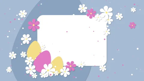 Easter greeting card blue background template with beautiful spring flowers Stock Footage 302925404